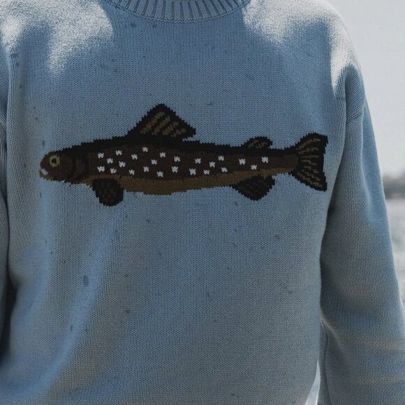 Blue Casual Women's Fish Graphic Long Sleeve Crew Neck Loose Knit  Sweater - Picture 4 of 6